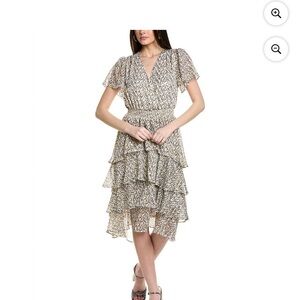 Vince Camuto Black and Cream Tiered Midi Dress